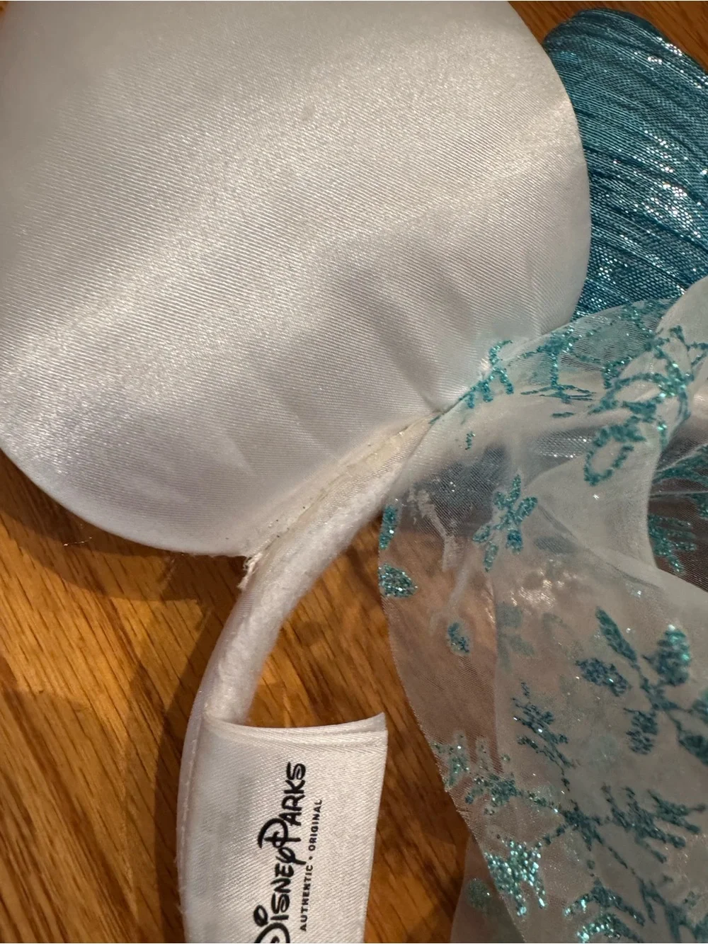 Disney Parks Teal Bow Snowflake Mouse Ear Headband - White & Teal